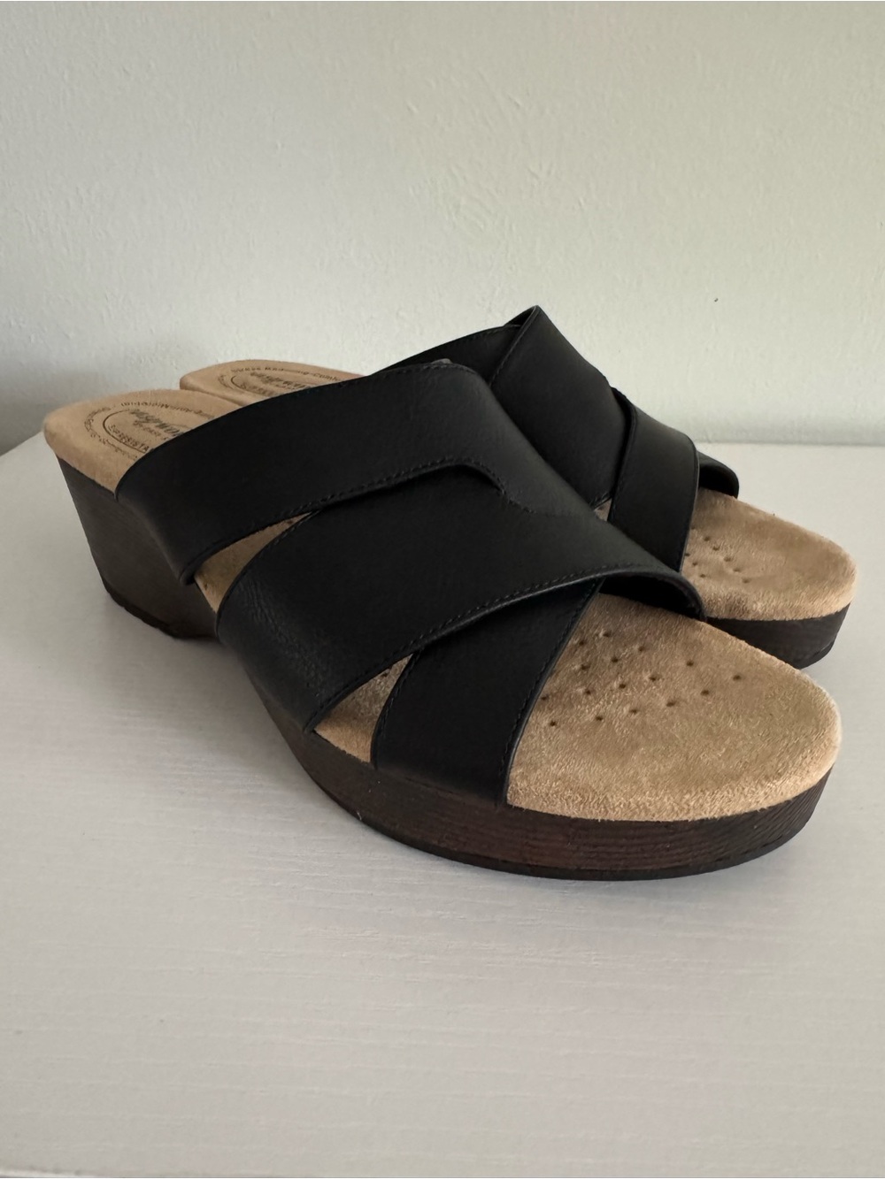 easy street Black Crossover Slide Wedge Mules